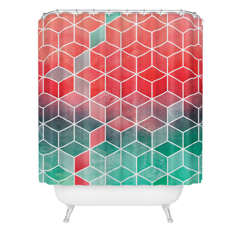 Elisabeth Fredriksson Rose And Turquoise Cubes Shower Curtain