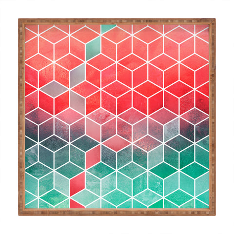 Elisabeth Fredriksson Rose And Turquoise Cubes Square Tray