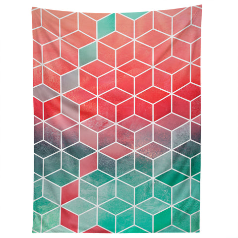 Elisabeth Fredriksson Rose And Turquoise Cubes Tapestry