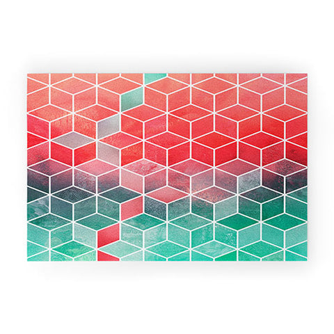 Elisabeth Fredriksson Rose And Turquoise Cubes Welcome Mat