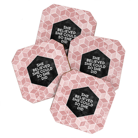 Elisabeth Fredriksson She Believed She Could Pink Coaster Set