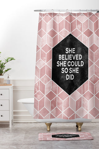 Elisabeth Fredriksson She Believed She Could Pink Shower Curtain And Mat