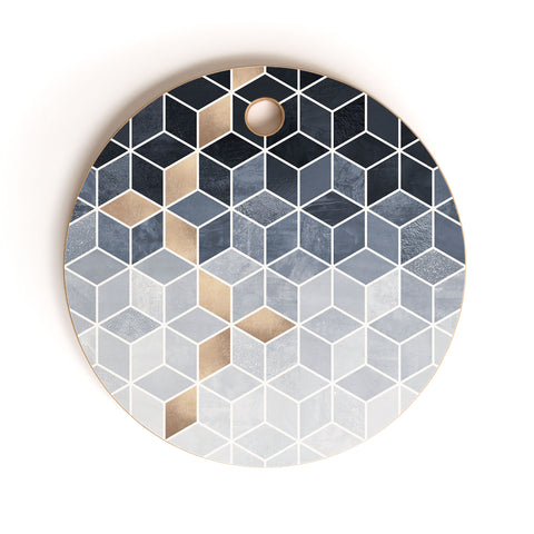 Elisabeth Fredriksson Soft Blue Gradient Cubes Cutting Board Round