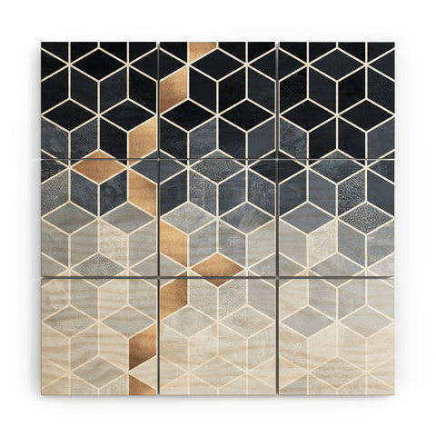 Elisabeth Fredriksson Soft Blue Gradient Cubes Wood Wall Mural