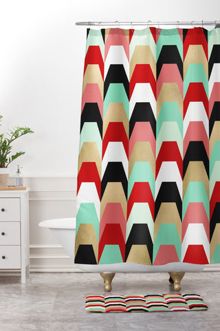 Elisabeth Fredriksson Stacks of Red and Turquoise Shower Curtain And Mat