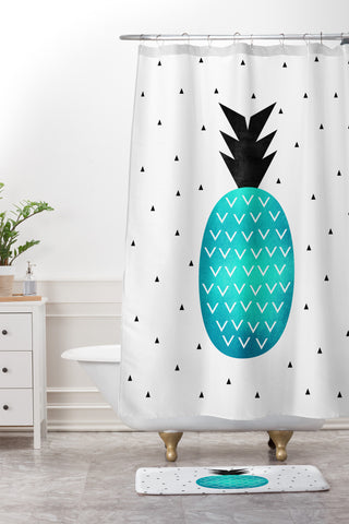 Elisabeth Fredriksson Turquoise Pineapple Shower Curtain And Mat