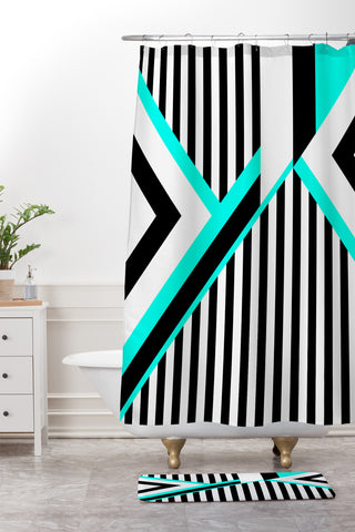 Elisabeth Fredriksson Turquoise Stripe Combination Shower Curtain And Mat