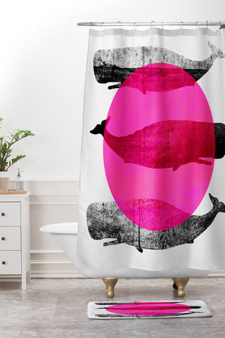 Elisabeth Fredriksson Whales Pink Shower Curtain And Mat