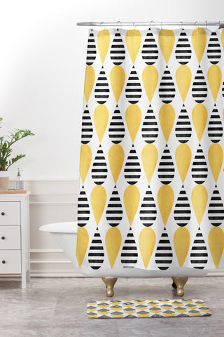Elisabeth Fredriksson Yellow Drops Shower Curtain And Mat