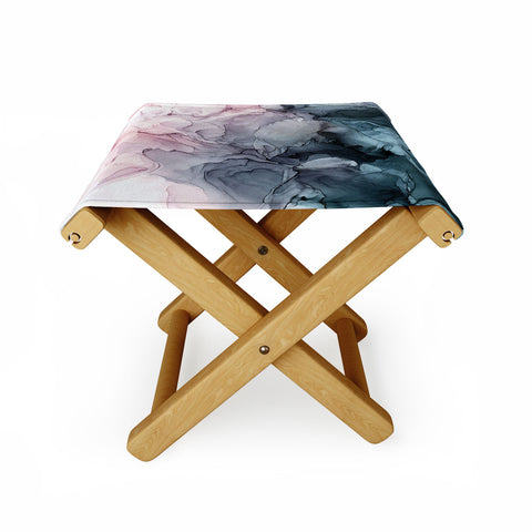 Elizabeth Karlson Blush and Paynes Grey Abstract Folding Stool