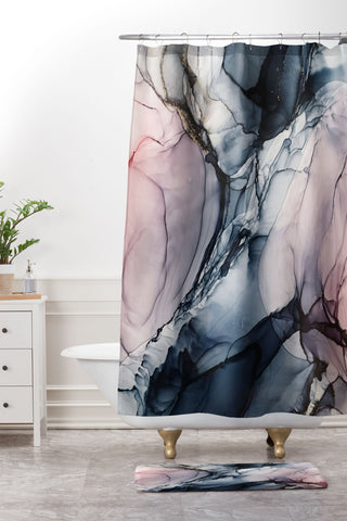 Elizabeth Karlson Blush Navy Gray Abstract Calm Shower Curtain And Mat