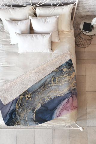 Elizabeth Karlson Blush Paynes Gray Gold Fleece Throw Blanket