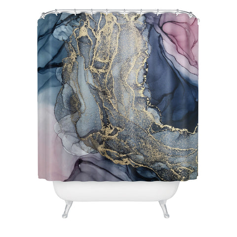 Elizabeth Karlson Blush Paynes Gray Gold Shower Curtain