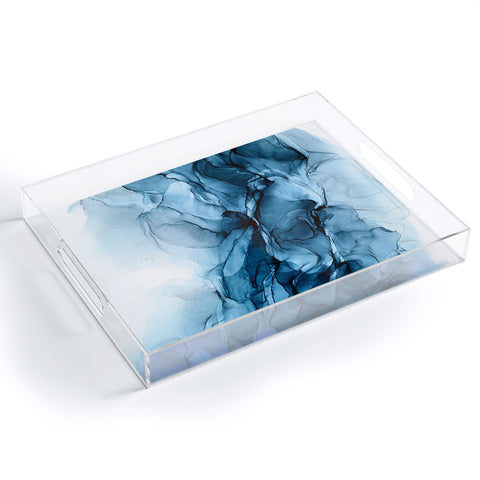 Elizabeth Karlson Deep Blue Flowing Water Abstract Painting Acrylic Tray