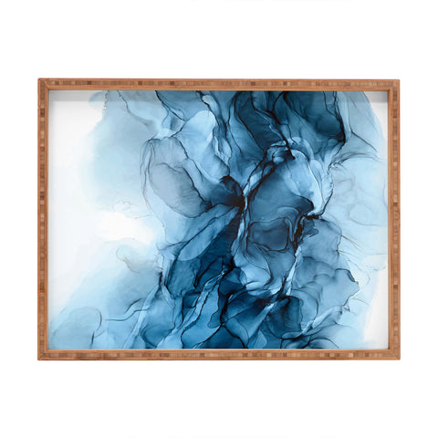 Elizabeth Karlson Deep Blue Flowing Water Abstract Painting Rectangular Tray