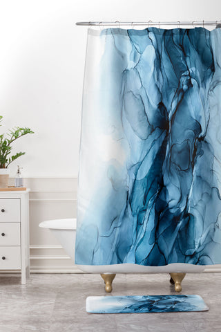 Elizabeth Karlson Deep Blue Flowing Water Abstract Painting Shower Curtain And Mat