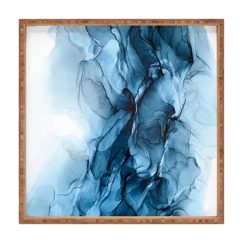 Elizabeth Karlson Deep Blue Flowing Water Abstract Painting Square Tray