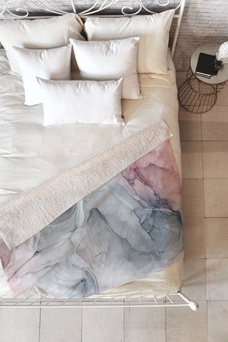 Elizabeth Karlson Pastel Blush Gray and Blue Fleece Throw Blanket