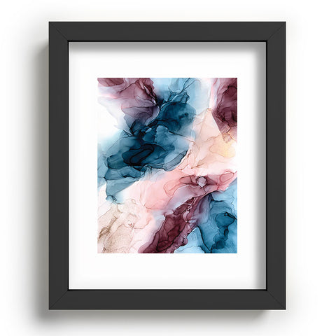 Elizabeth Karlson Pastel Plum Deep Blue Blush and Gold Painting Recessed Framing Rectangle