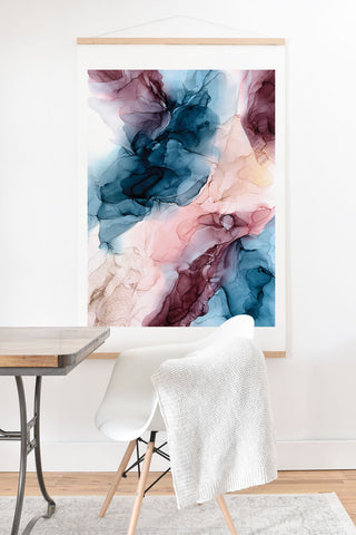 Elizabeth Karlson Pastel Plum Deep Blue Blush and Gold Painting Art Print And Hanger