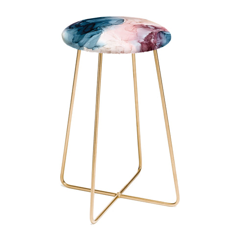Elizabeth Karlson Pastel Plum Deep Blue Blush and Gold Painting Counter Stool