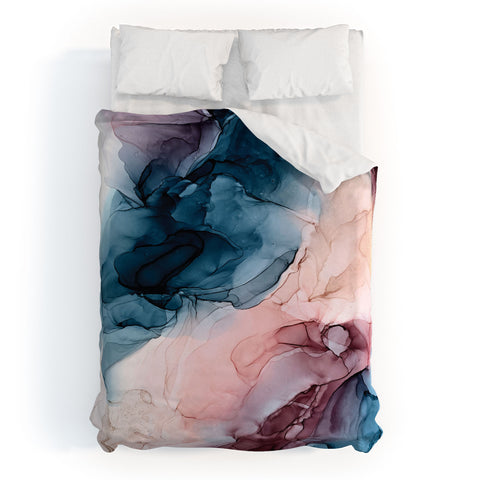 Elizabeth Karlson Pastel Plum Deep Blue Blush and Gold Painting Duvet Cover