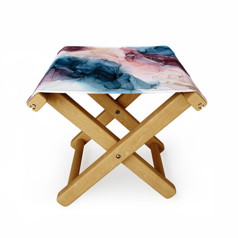 Elizabeth Karlson Pastel Plum Deep Blue Blush and Gold Painting Folding Stool