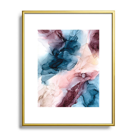 Elizabeth Karlson Pastel Plum Deep Blue Blush and Gold Painting Metal Framed Art Print