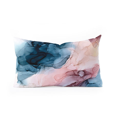 Elizabeth Karlson Pastel Plum Deep Blue Blush and Gold Painting Oblong Throw Pillow