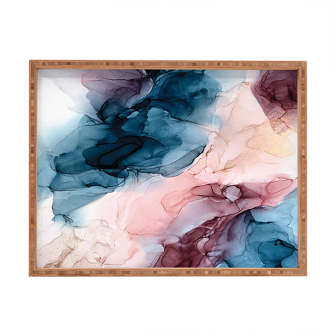 Elizabeth Karlson Pastel Plum Deep Blue Blush and Gold Painting Rectangular Tray