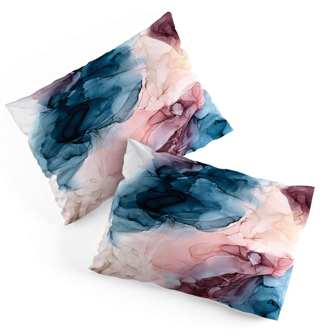 Elizabeth Karlson Pastel Plum Deep Blue Blush and Gold Painting Pillow Shams