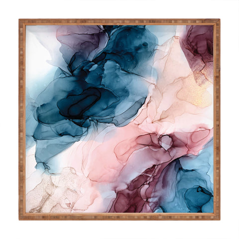 Elizabeth Karlson Pastel Plum Deep Blue Blush and Gold Painting Square Tray