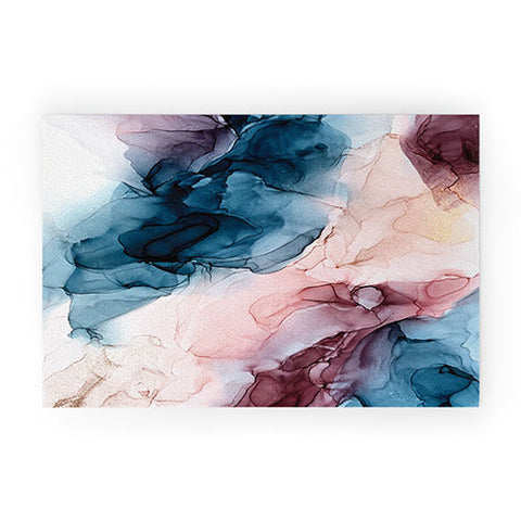 Elizabeth Karlson Pastel Plum Deep Blue Blush and Gold Painting Welcome Mat