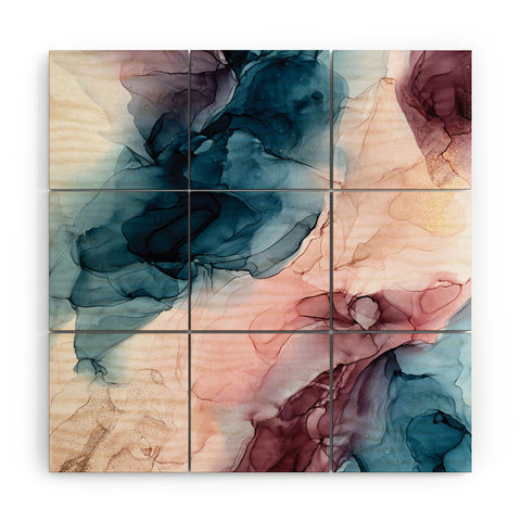 Elizabeth Karlson Pastel Plum Deep Blue Blush and Gold Painting Wood Wall Mural