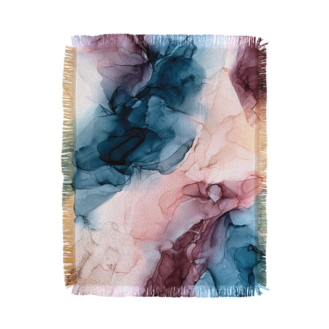 Elizabeth Karlson Pastel Plum Deep Blue Blush and Gold Painting Throw Blanket