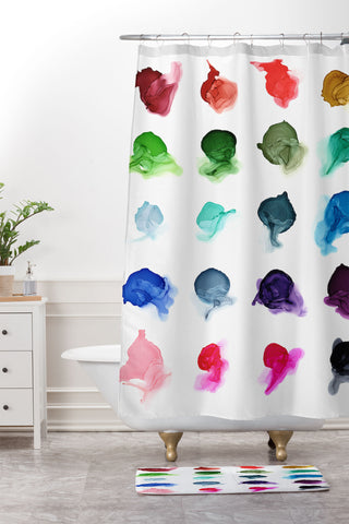 Elizabeth Karlson Rainbow Ink Swatch Splotches Shower Curtain And Mat