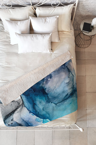 Elizabeth Karlson White Sand Blue Sea Fleece Throw Blanket