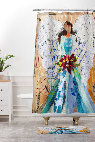 Elizabeth St Hilaire Aqua Poinsettia Angel Shower Curtain And Mat