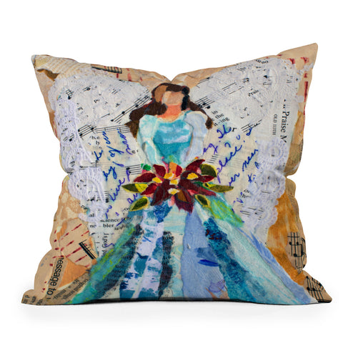 Elizabeth St Hilaire Aqua Poinsettia Angel Throw Pillow