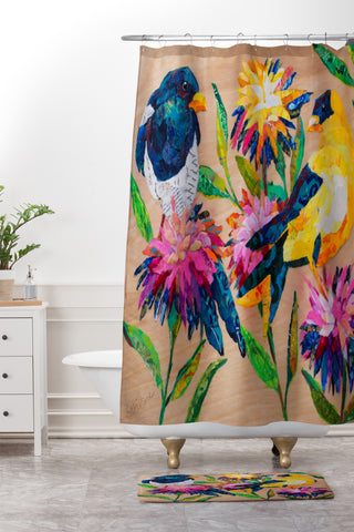 Elizabeth St Hilaire Birds and Blooms Shower Curtain And Mat