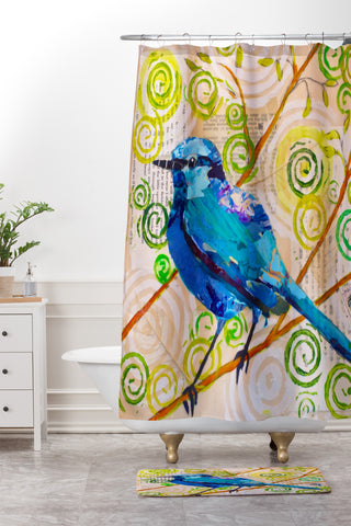 Elizabeth St Hilaire Blue Bird of Happiness Shower Curtain And Mat