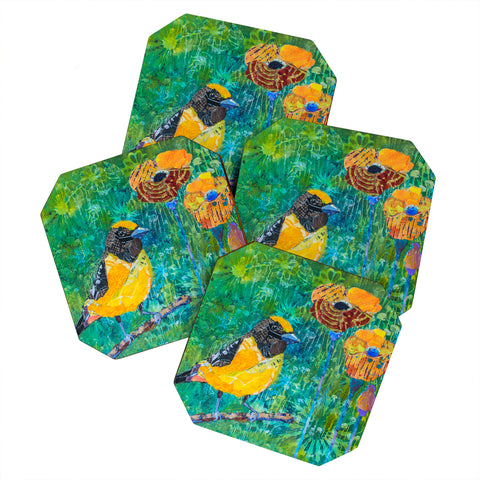 Elizabeth St Hilaire Finch With Poppies Coaster Set