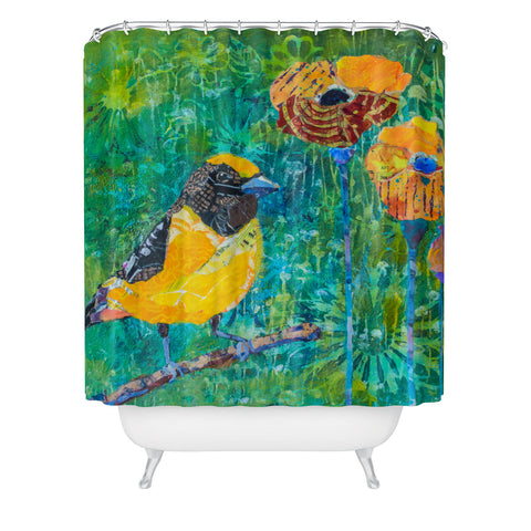 Elizabeth St Hilaire Finch With Poppies Shower Curtain