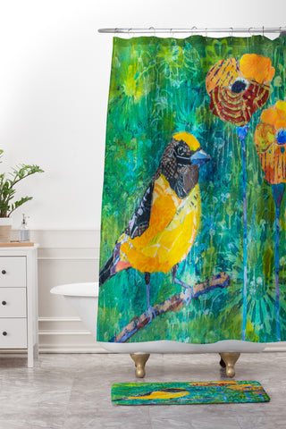 Elizabeth St Hilaire Finch With Poppies Shower Curtain And Mat