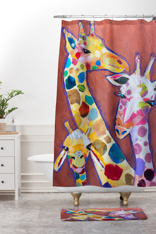 Elizabeth St Hilaire Giraffe Family Shower Curtain And Mat