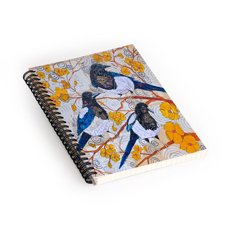 Elizabeth St Hilaire Magpies And Yellow Blossoms Spiral Notebook
