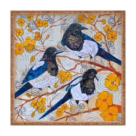 Elizabeth St Hilaire Magpies And Yellow Blossoms Square Tray