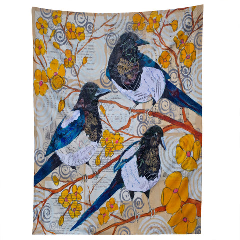 Elizabeth St Hilaire Magpies And Yellow Blossoms Tapestry