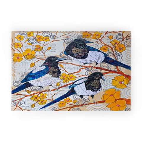 Elizabeth St Hilaire Magpies And Yellow Blossoms Welcome Mat