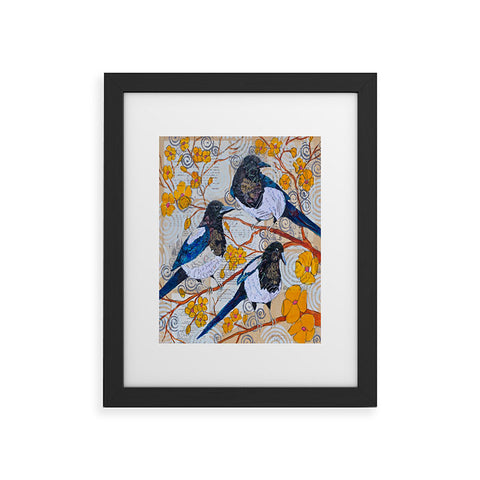 Elizabeth St Hilaire Magpies And Yellow Blossoms Framed Art Print